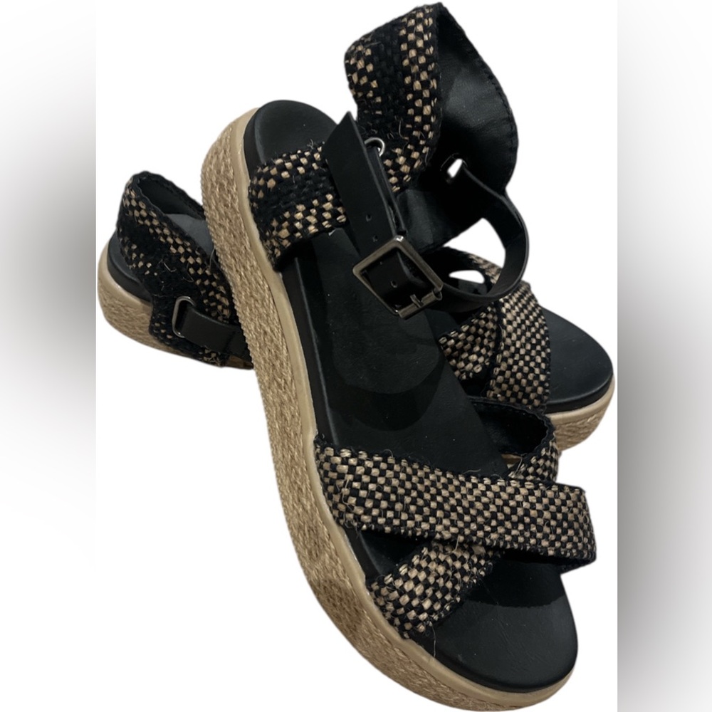 MIA Black and Tan Espadrille Sandals with Ankle Strap